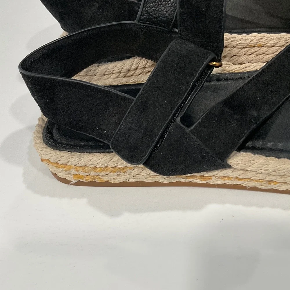 VINCE Eliana Espadrille Sandal Black Suede Velcro Side Straps Size - Picture 6 of 6